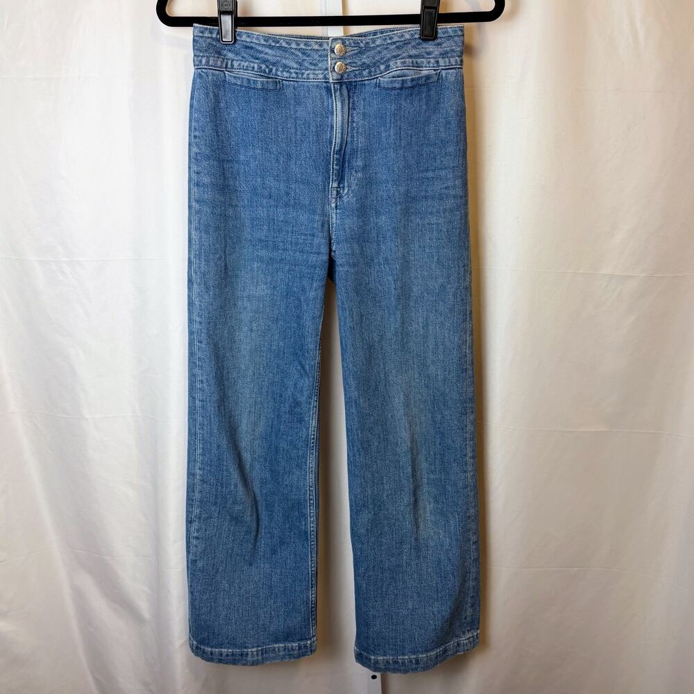 J.Crew Point Sur High Rise Wide Leg Jeans Size 25 Button Zip Fly Medium Wash 90s
